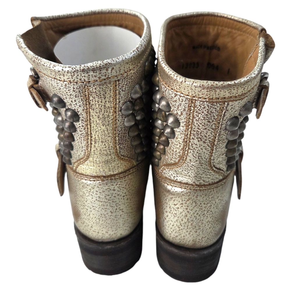 Ash Tamara Leather Studded Moto Boots Gold Metallic NEW Womens 6 - Picture 9 of 12